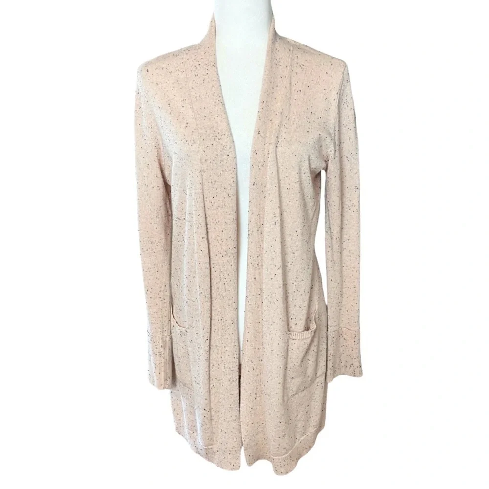 ❌SOLD Verve Amí Pale Pink and Black Nubby Knit Open Front Cardigan - Picture 1 of 9